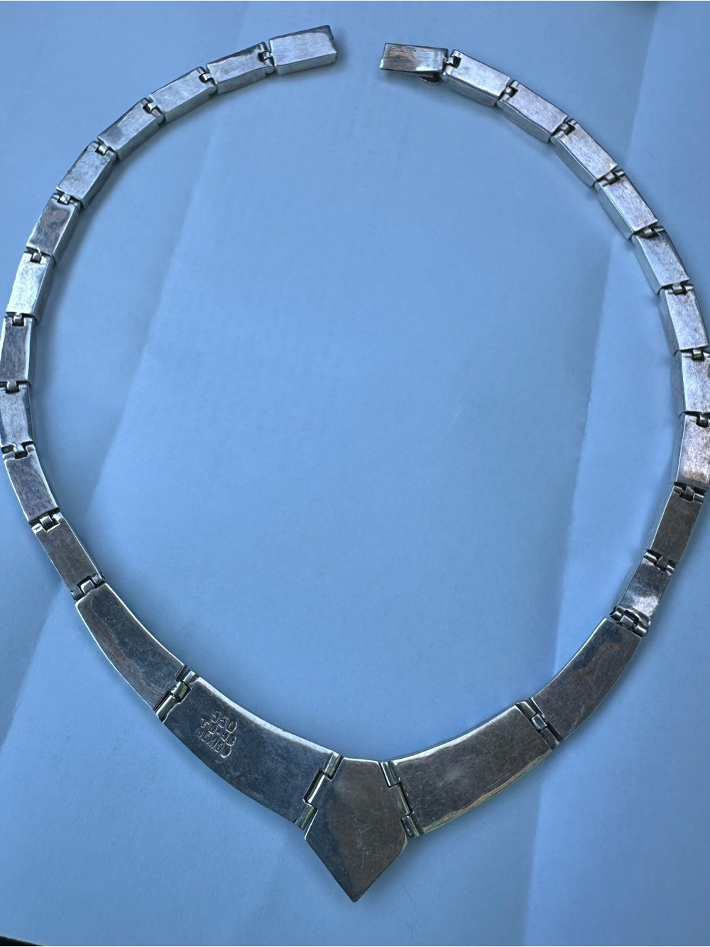 Vintage Taxco TD-98 Mexican 950 Sterling w/Larimar Inlay Necklace - 16.5” ❤️ - Picture 10 of 11